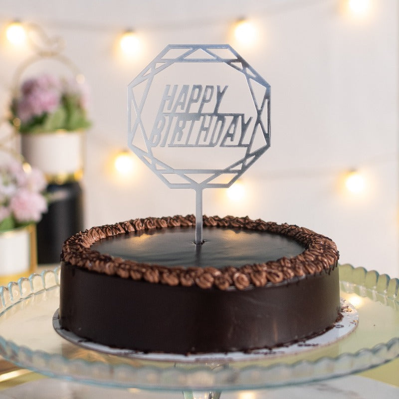Hexagon Silver Cake Topper - Happy Birthday Cake Toppers June Trading