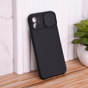 Solid Colour Silicon Case With Camera Slider For Apple iPhone 12 iPhone 12 June Trading Onyx Black