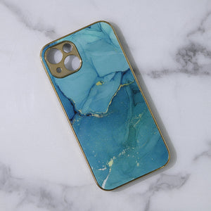 Marble Pattern Rose Gold Edge iPhone 13 Case iPhone 13 June Trading Sea Green