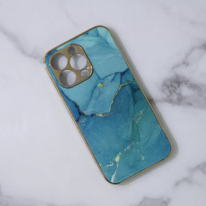 Marble Pattern Rose Gold Edge iPhone 13 Pro Case iPhone 13 Pro June Trading Sea Green