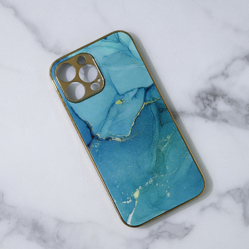 Marble Pattern Rose Gold Edge iPhone 13 Pro Max Case iPhone 13 Pro Max June Trading Sea Green