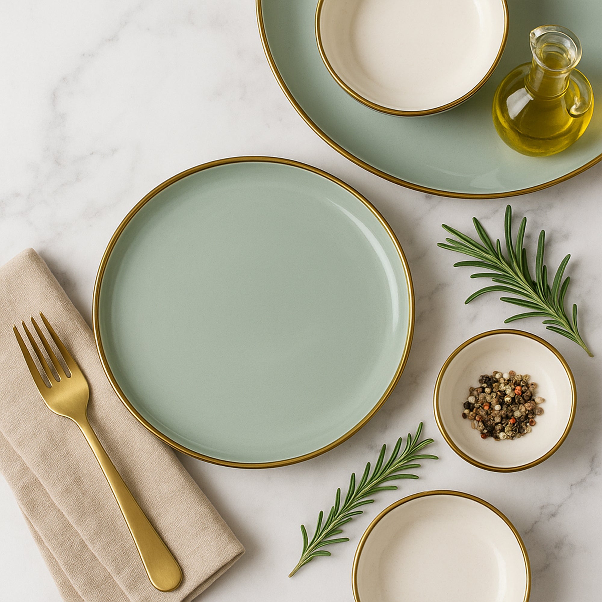 Nordic Sage Gold Rimmed Starter Plate