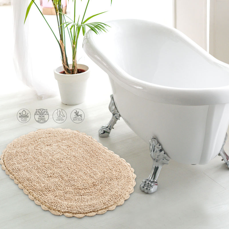 Reversible Oval Shaped Bathroom Rug (Beige)