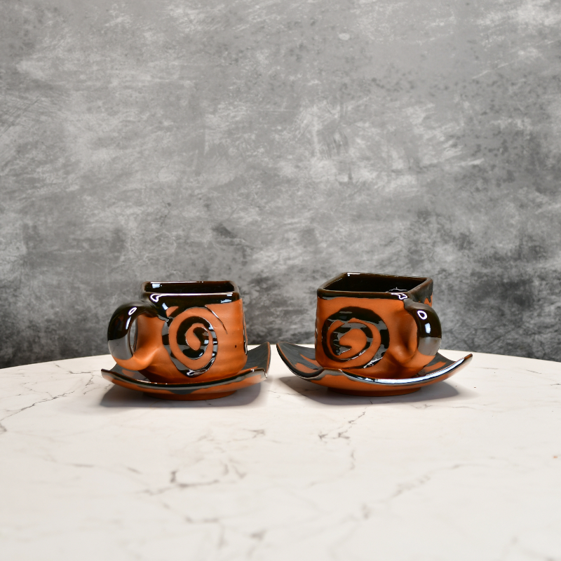 Terracotta Coffee Mug – Inner Curve Shape (Set of 2)