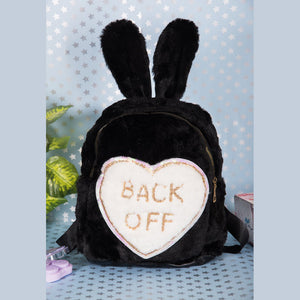 Back Off Print Kids Fur Bag Backpacks June Trading Charcoal Black