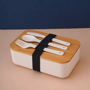 Wheat Straw Lunch Box with Wooden Lid & Cutlery Set Lunch Boxes June Trading Frosted White