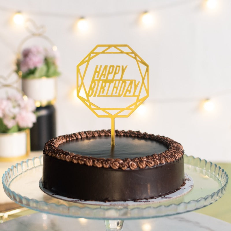 Hexagon Gold Cake Topper - Happy Birthday Cake Toppers June Trading