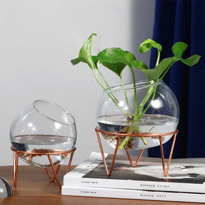 Dainty Glass Rose Gold Stand Planters The June Shop