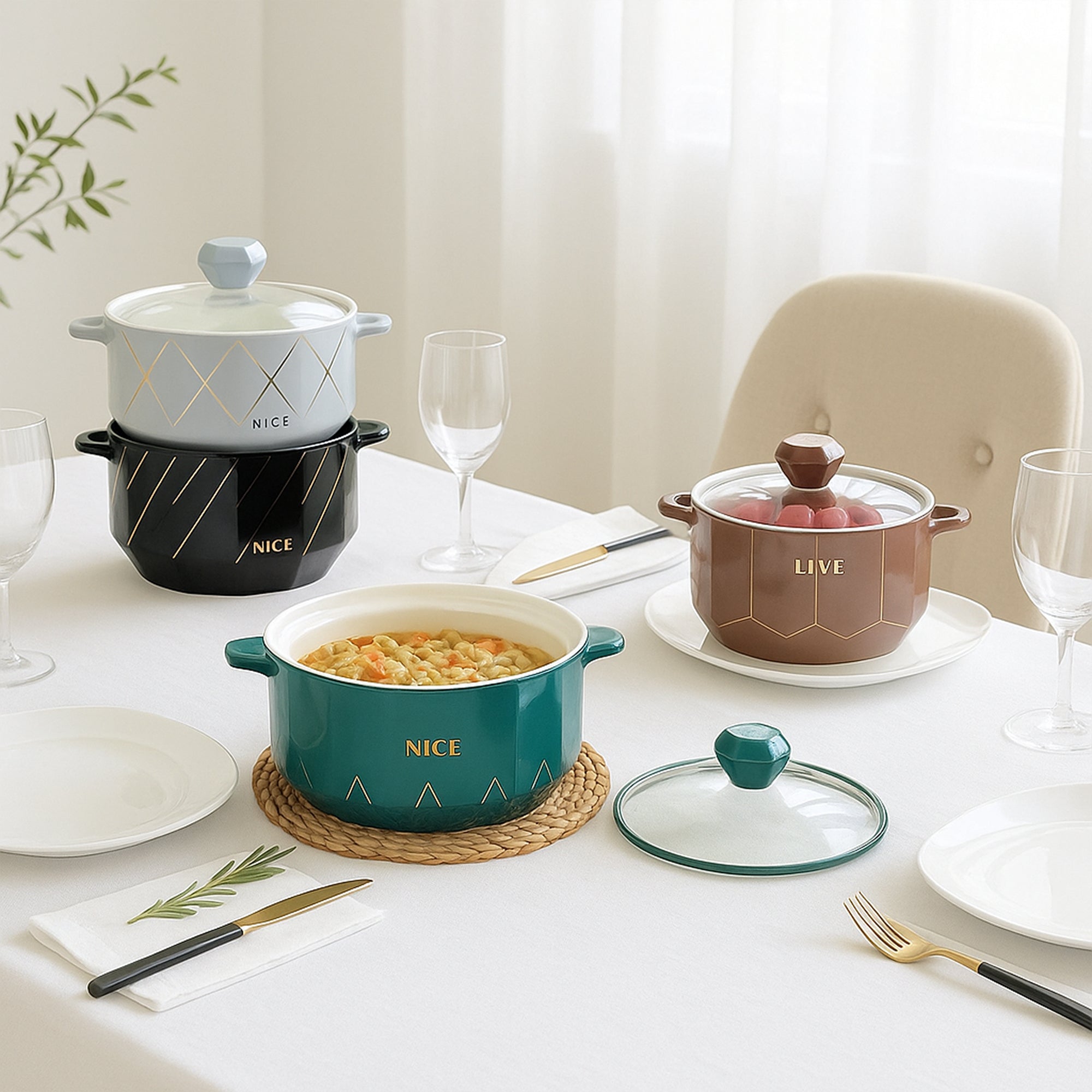 Classy Gold Design Ceramic Casserole with Lid