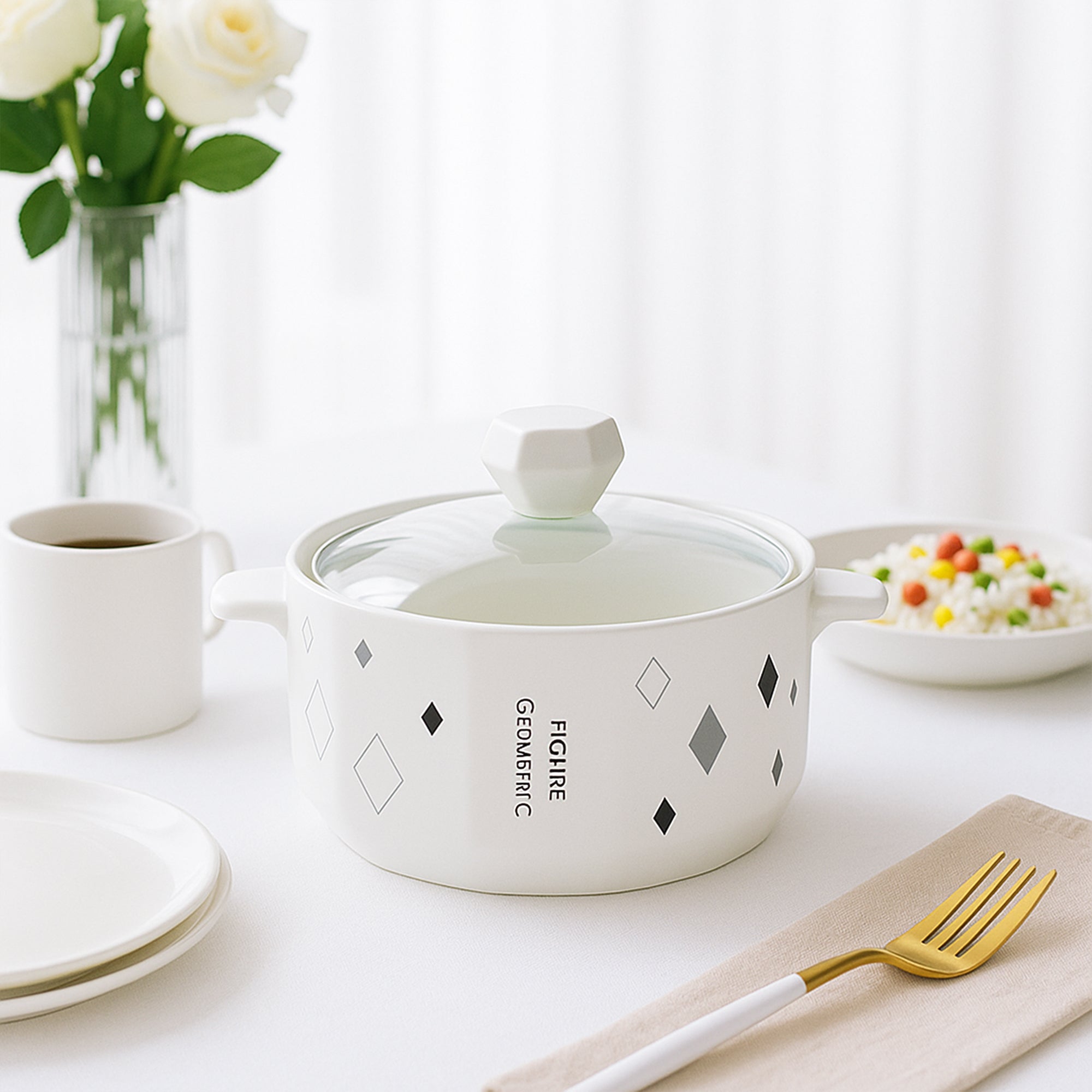 Nordic Shapes Ceramic Casserole With Lid