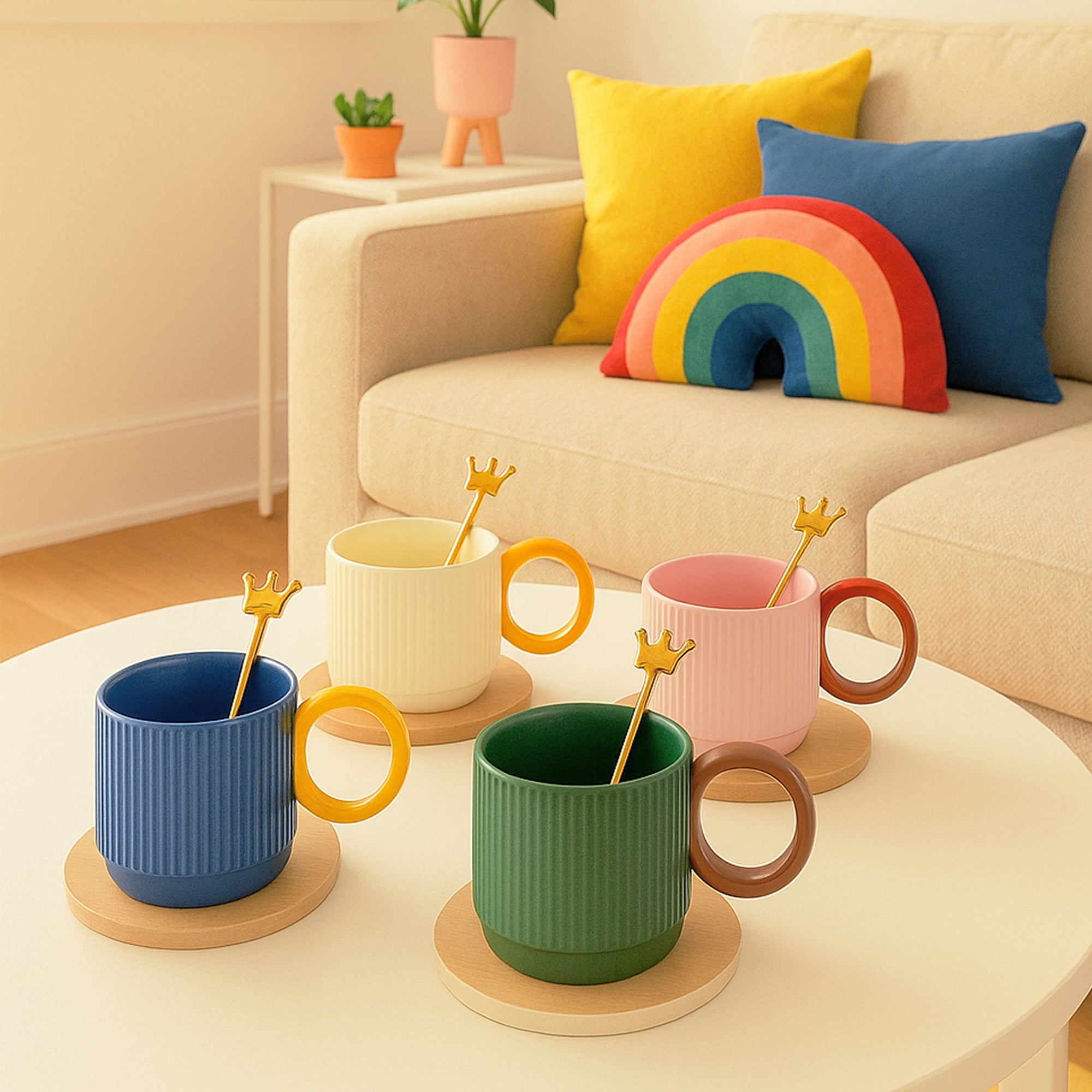 Pop It Up Ripple Ceramic Cup & Spoon Set