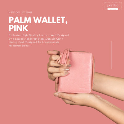 Genuine Leather Women's Palm Wallet, Pink Palm Wallet Portlee   
