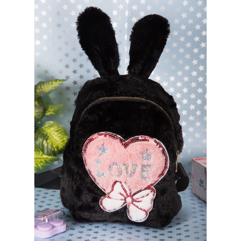 Love Print Kids Fur Bag Backpacks June Trading Raven Black
