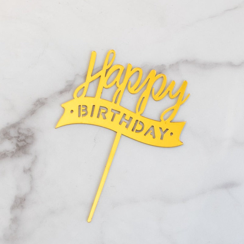 Gold Cake Topper - Happy Birthday Cake Toppers June Trading