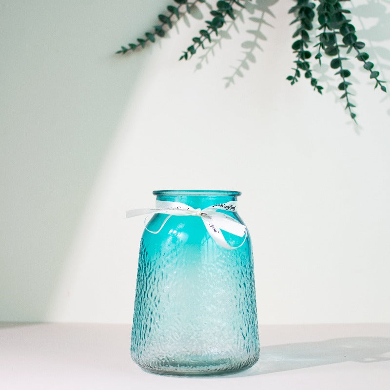 Elegant Frosted Glass Vase Vases June Trading Sapphire Blue