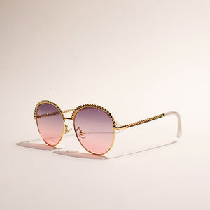 Round Vintage Gold Rim Purple Sunglass Eyewear June Trading