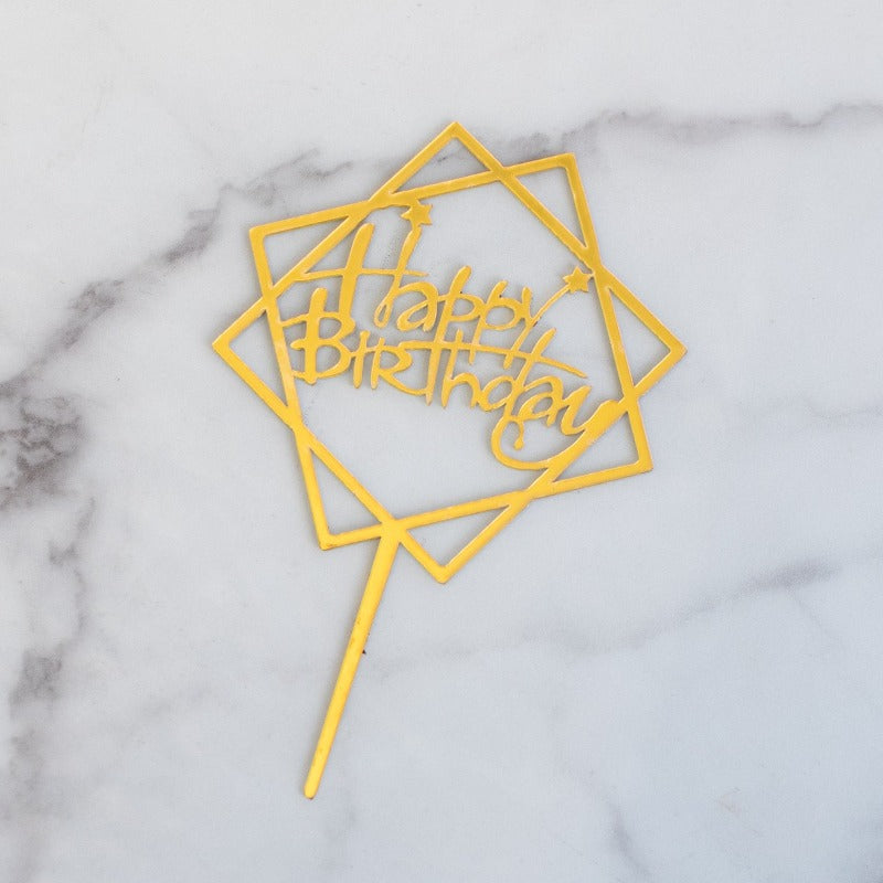 Double Square Gold Cake Topper - Happy Birthday Cake Toppers June Trading