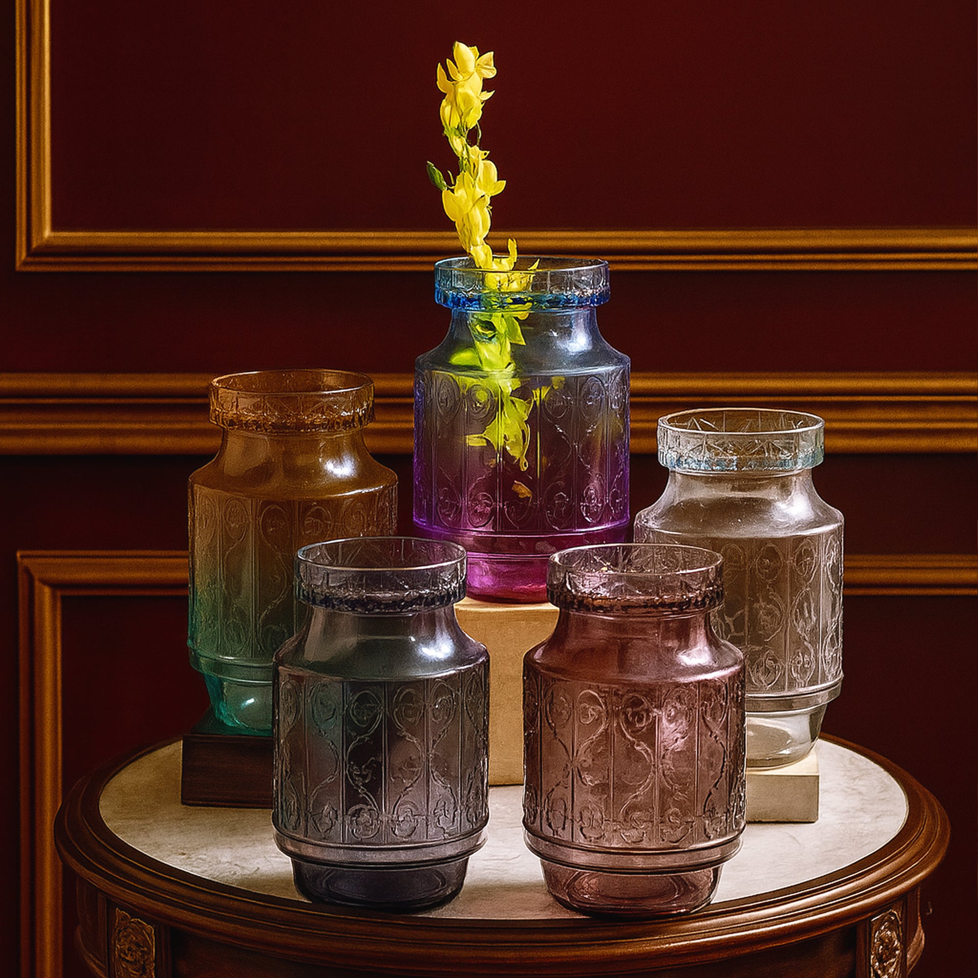 Vintage Motif Embossed Glass Vase