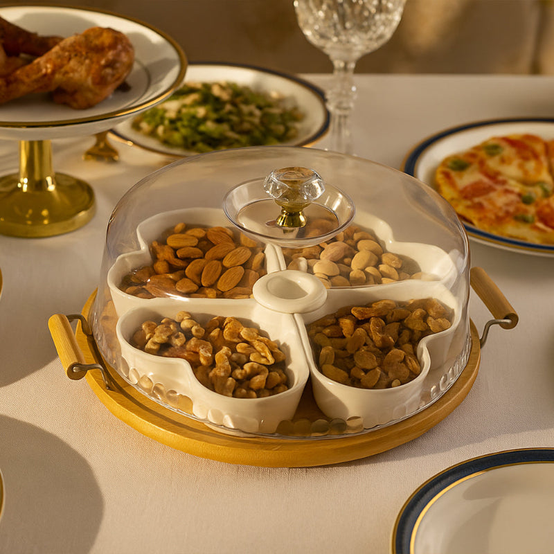 4-Compartment Snack Serving Tray With Lid