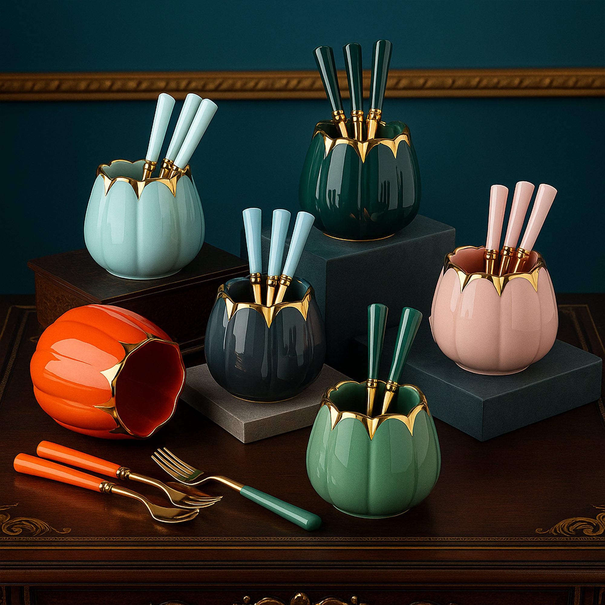 Empyrean Cutlery Stand With Spoon-Fork Set