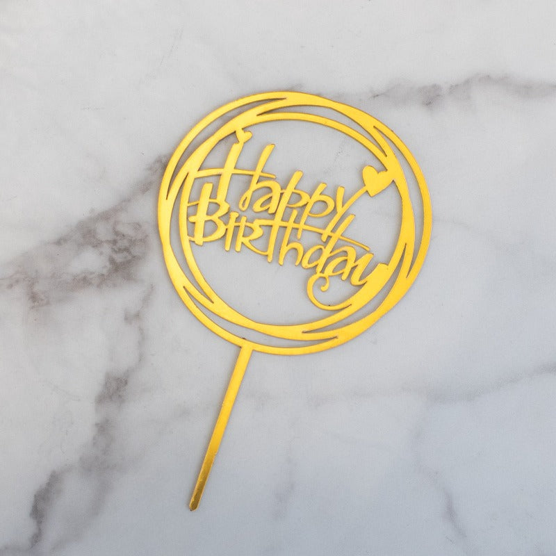 Circles Gold Cake Topper - Happy Birthday Cake Toppers June Trading