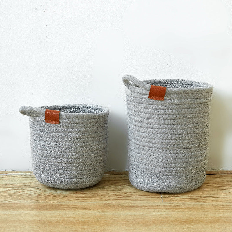 Rope Storage Basket For Planters & Essentials (Set Of 2) - Pewter Grey Basic Organisers June Trading