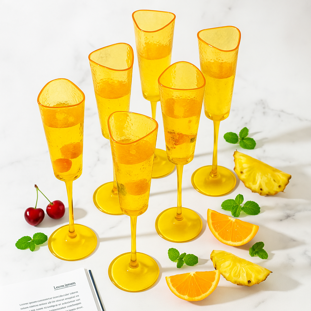 Amber Champagne Flute Stemware, Hammered Style