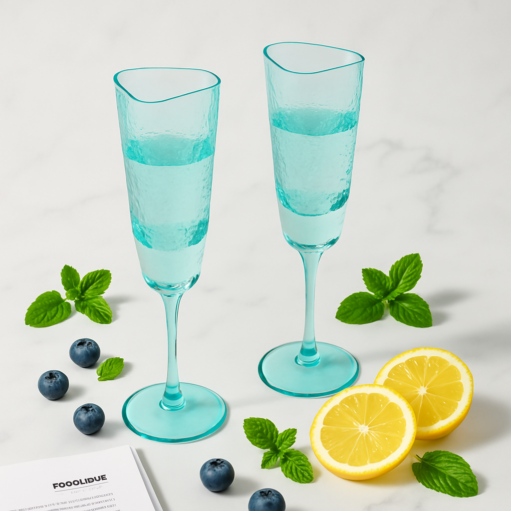 Turquoise Champagne Flute Stemware, Hammered Style