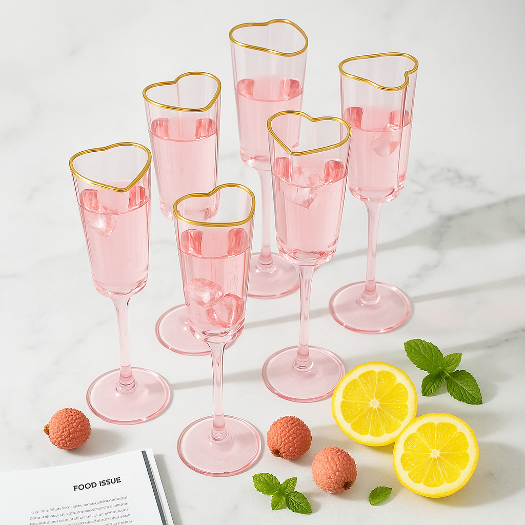 Gold Rimmed Rose Heart Champagne Flute Stemware