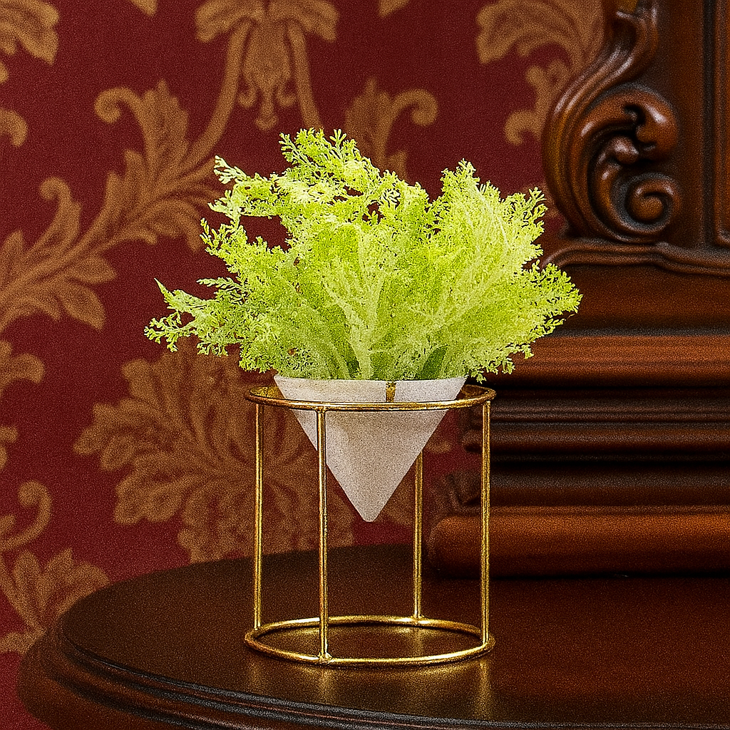 Conical Gold Stand Vase With Artificial Flowers