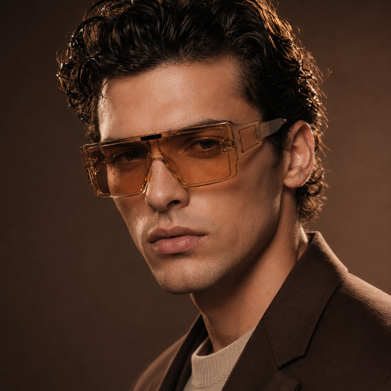 Vintage Oversized Orange Tint Clear Sunglass