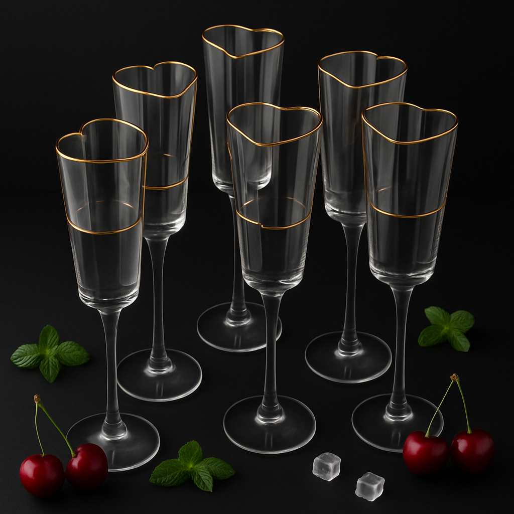 Gold Rimmed Heart Champagne Flute Stemware