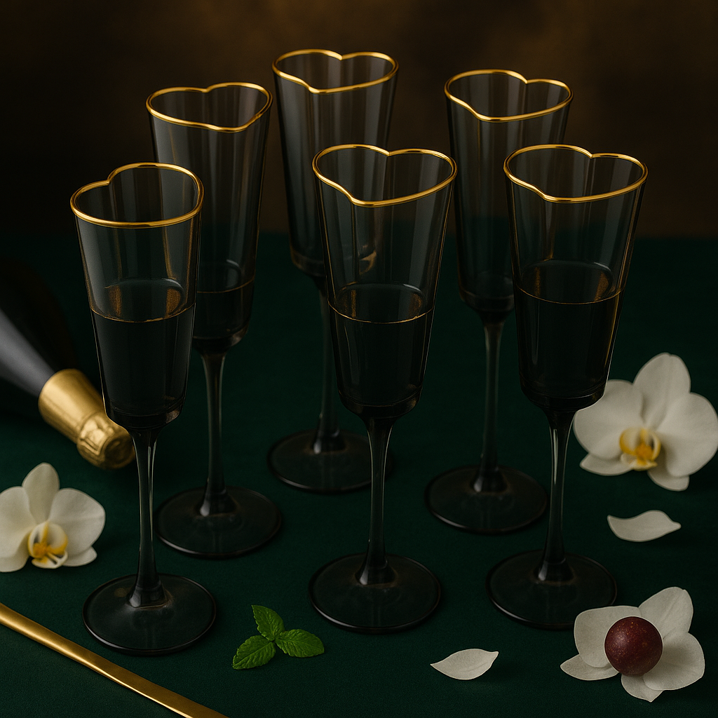 Gold Rimmed Heart Champagne Flute Stemware