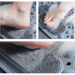 Cloud Grey Nonslip Foot Massager & Exfoliator Shower Mat Shower Mats June Trading