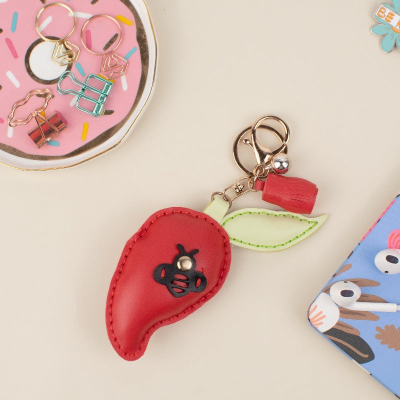 Bee On A Fruit Keychain Keychain ERL Cherry Red