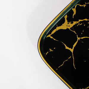Gold On Black Marble Round Snack Platter Serving Tray June Trading