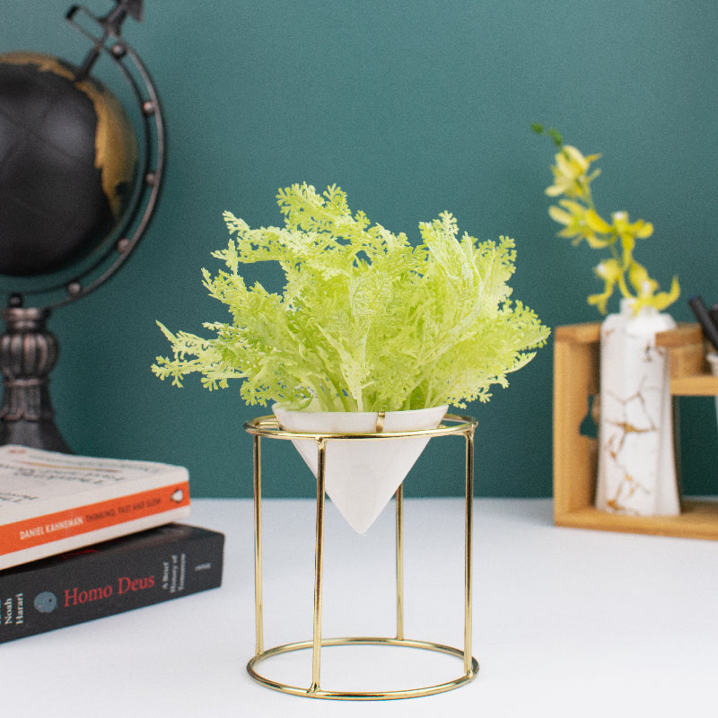 Conical Gold Stand Vase With Artificial Flowers Vases June Trading