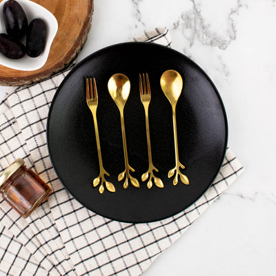 Leafy Dessert Spoon & Fork Set of 4 Cutlery June Trading   
