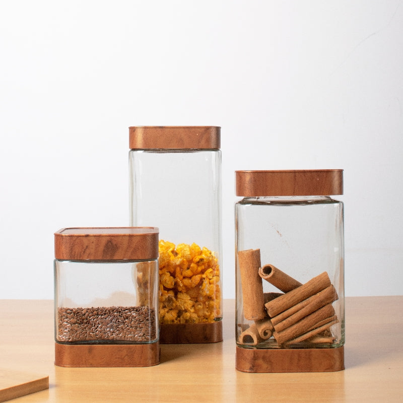 Prima Wood Tone Glass Jar Set Of 3 Food Storage Containers The June Shop