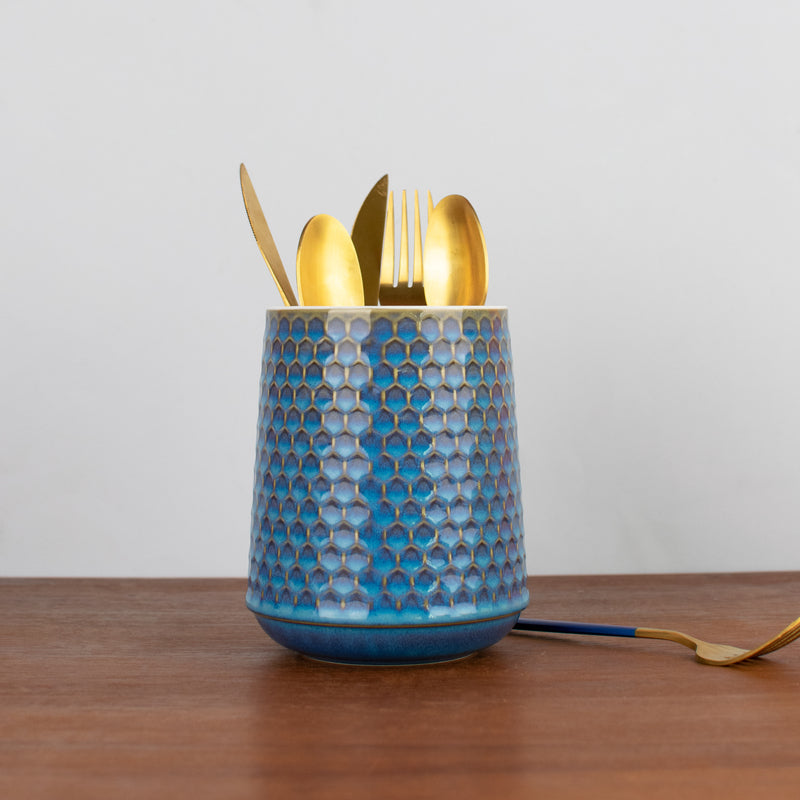 Honeycomb Pattern Cutlery Stand Cutlery Stand June Trading Iris Blue