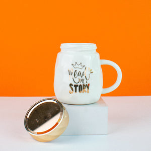 Trendy Ceramic Mug With Screw-On Lid Coffee Mugs June Trading Ivory White