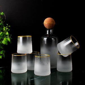 Luxe Revelry Decanter Frosted Glass Set Glasses June Trading