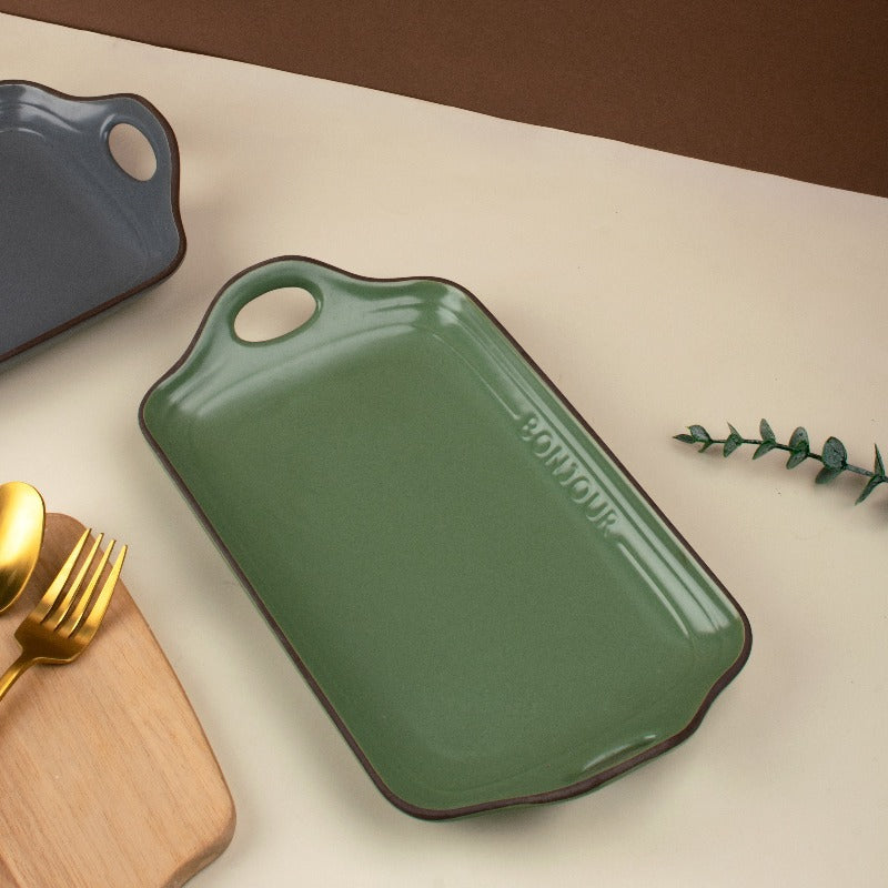 Misaki Serving Tray With Handles Serving Tray The June Shop Fern Green