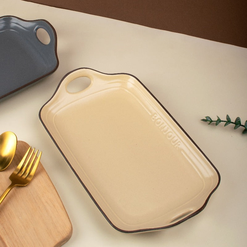 Misaki Serving Tray With Handles Serving Tray The June Shop Cream White