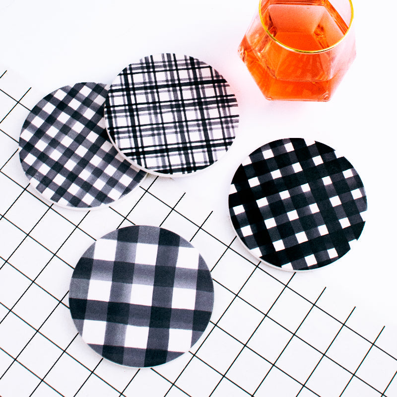 Checks Print Ceramic Coasters (Set of 4) Coasters June Trading
