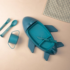 Adventure Lover Aircraft-Style Kids Platter Cup Set Lunch Boxes June Trading Royal Peacock