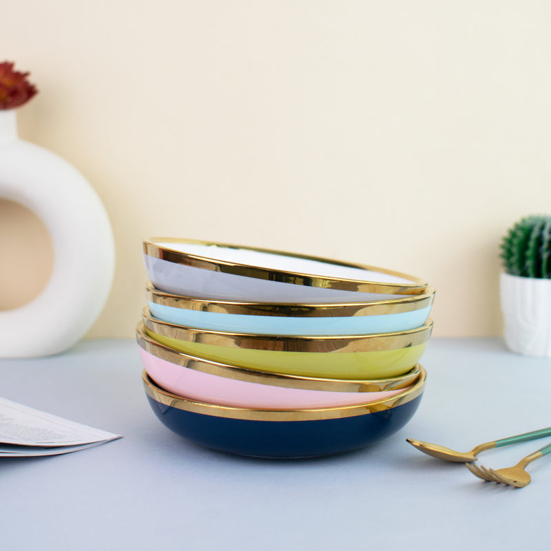 Gold Rim Colour Pop Serving Plate (7 Inches) Pasta Bowl June Trading