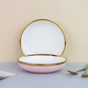 Gold Rim Colour Pop Serving Plate (7 Inches) Pasta Bowl June Trading Powder Pink