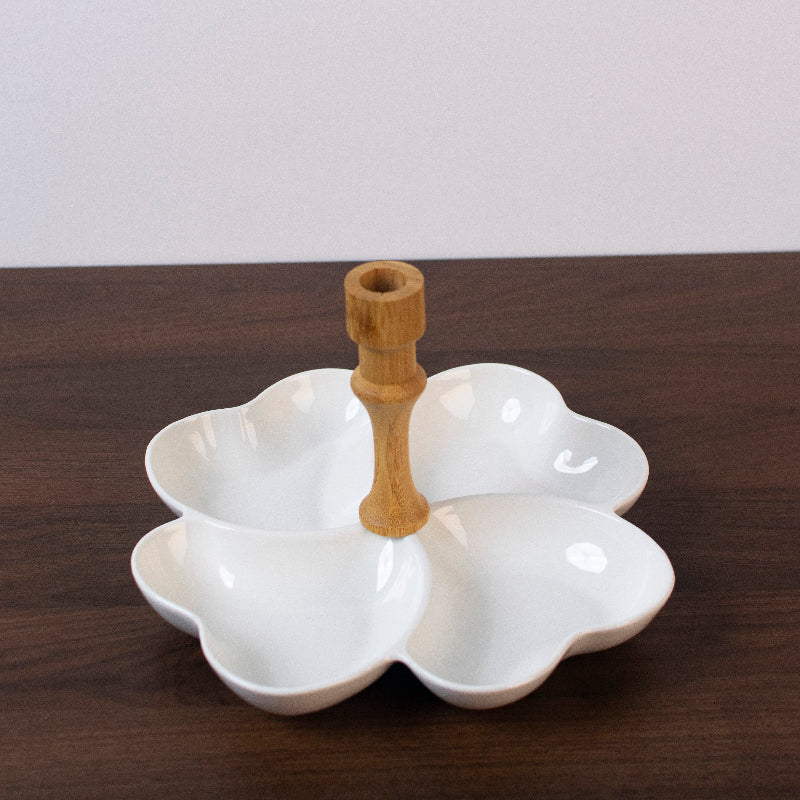 Ceramic Divided Snack Bowl With Center Handle