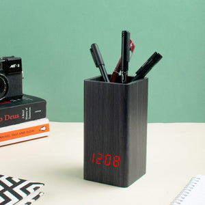 Dynamo Table Clock Cum Pen Stand Table Clocks The June Shop Ebony Black